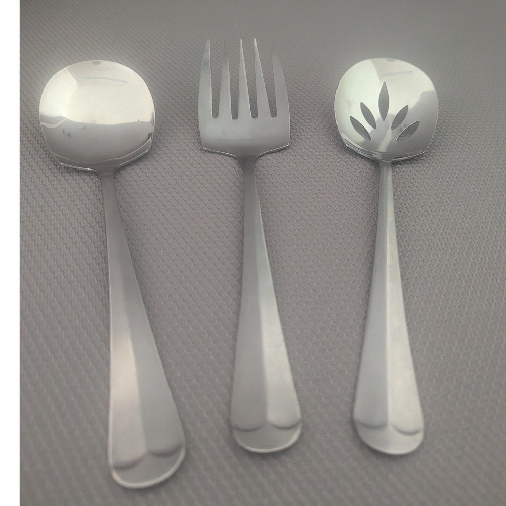 VTG 3pc Stainless Steel Serving Set Fork Solid & Slotted Spoons Indonesia